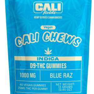 Cali Fields Cali Chews – D9-THC Gummies Blue Raz – Indica – 1000mg