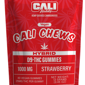 Cali Fields Cali Chews – D9-THC Gummies Strawberry – Hybrid – 1000mg